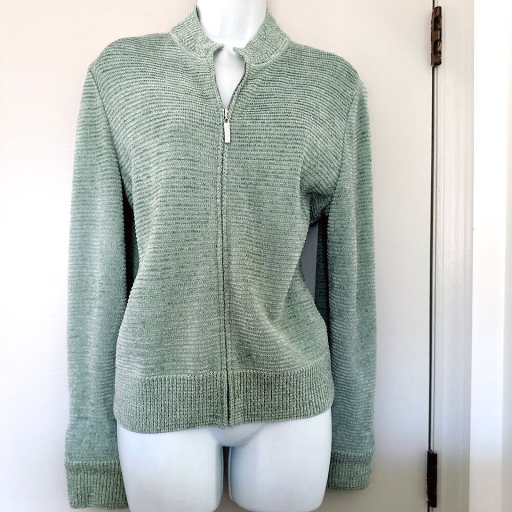 ST JOHN COLLECTION SPORT CHENILLE MINT GREEN MATCHING WIDE LEG PANTS SZ M 6 - Picture 2 of 16
